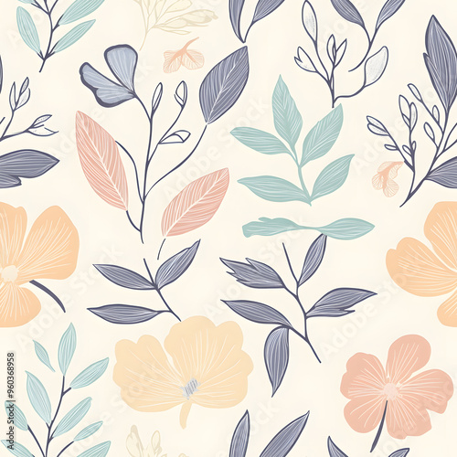 floral and leaf seamless patterns in doodle-style tile designs with graphic format.