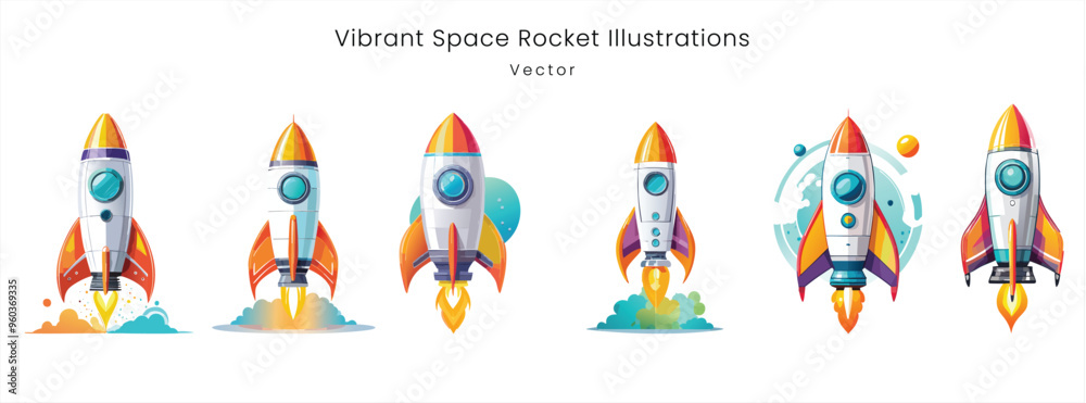 Fototapeta premium Colorful Rocket Vector Set on White Background