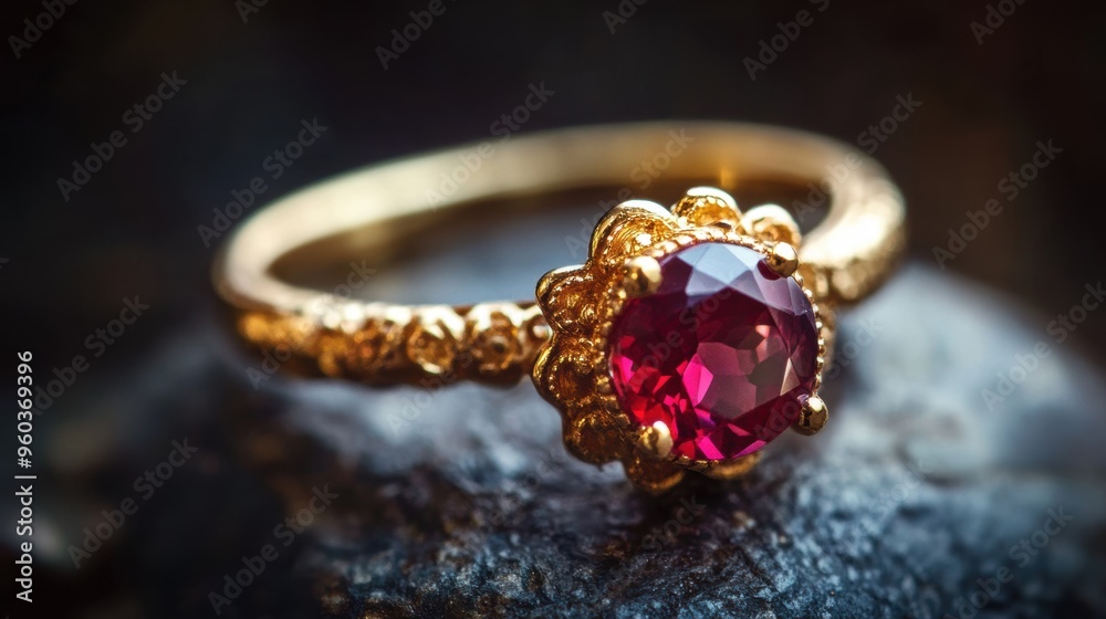 Ornate Ruby and Gold Ring with Sparkling Gems Ornate Ruby and Gold Ring with Sparkling Gems