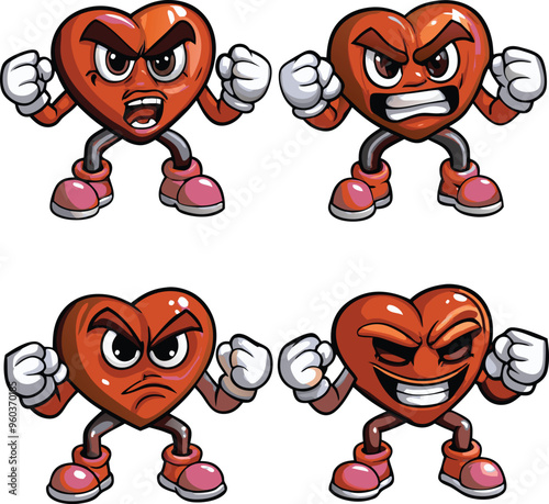 set of funny cartoon hearts Retro cartoon character heart vector illustration cartoon