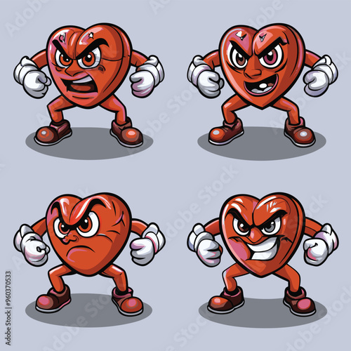 set of funny cartoon characters Retro cartoon character heart vector illustration cartoon