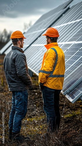 Solar Panel Installation Workers Discuss Project