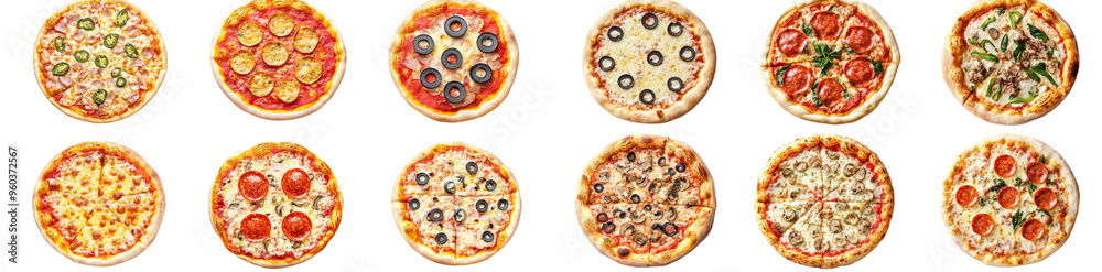 Pizza flat lay collection with different tasty toppings, Top view with background, Popular fast food. Pizza flat lay collection with different tasty toppings, Top view with background, Popular fast food.