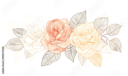 2D illustrator doodle-style floral and leaf graphics on a white background or wallpaper