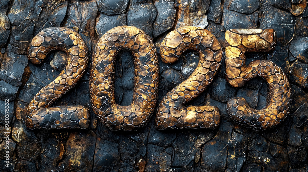 New Year of the Snake. Decorative golden numbers 2025 with a textured stone background creating a striking visual representation of the coming year New Year of the Snake. Decorative golden numbers 2025 with a textured stone background creating a striking visual representation of the coming year