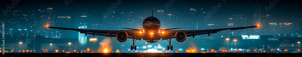 Fototapeta premium Global Adventure Begins: Airplane Taking Off from International Airport