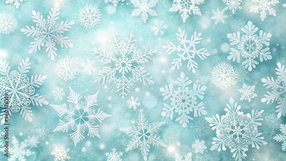 Soft winter snowflakes pattern on a light blue background for festive decorations Soft winter snowflakes pattern on a light blue background for festive decorations