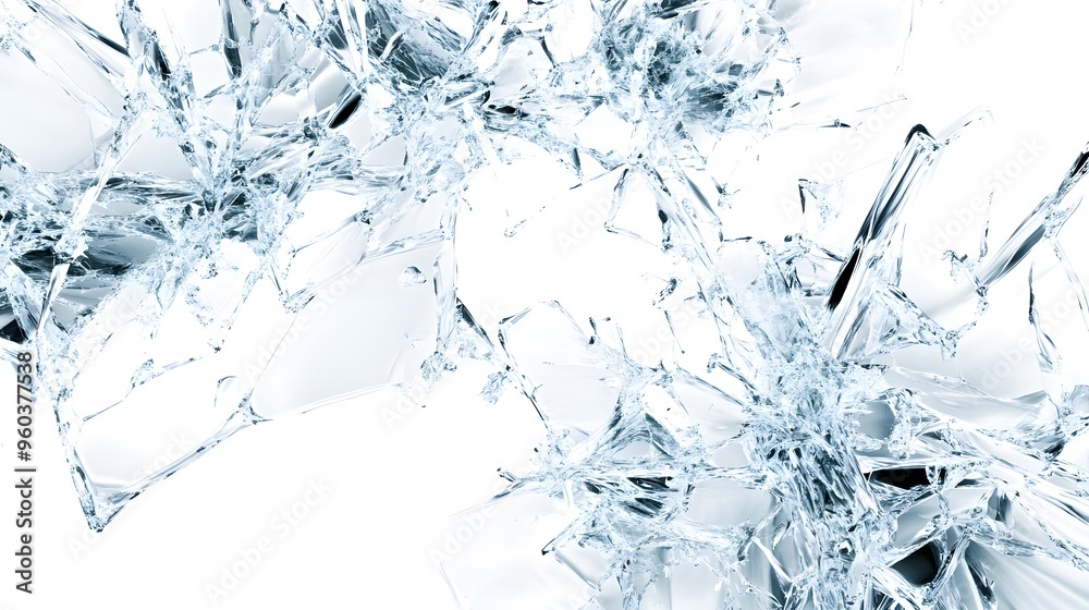 Crystal Fractures: Sharp, crystalline fractures spreading out from a central point, resembling cracked ice, on a white background.
Crystal Fractures: Sharp, crystalline fractures spreading out from a central point, resembling cracked ice, on a white background.