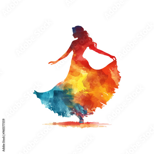 abstract color silhouette of flamenco dancer vector illustration in watercolor style