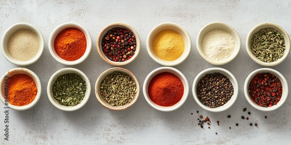 Assortment of spices in small bowls. Assortment of spices in small bowls.