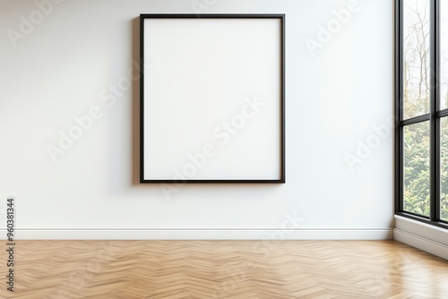 Oversized frame on an empty white wall, dramatic lighting highlighting the frame, minimalist mockup for large artworks, mockup frame, bold minimalism