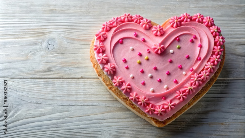 Heart shaped cake decorated with pink frosting and sprinkles for Valentines Day celebration Heart shaped cake decorated with pink frosting and sprinkles for Valentines Day celebration