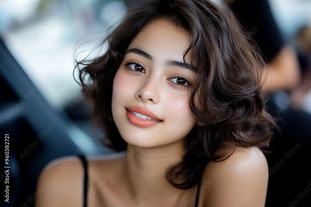Naklejka premium Girlâ€™s face, candid moment, unposed beauty shows her natural self in a spontaneous moment