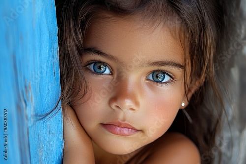 Girlâ€™s face, gentle curiosity, open to the world shows a willingness to explore and understand the world around her