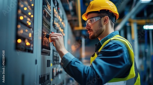 An engineer conducting reliability tests on power system components, detailed analysis tools,