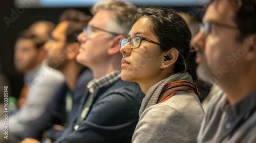 Audience listening attentively to a speaker delivering insights from data analytics research. 