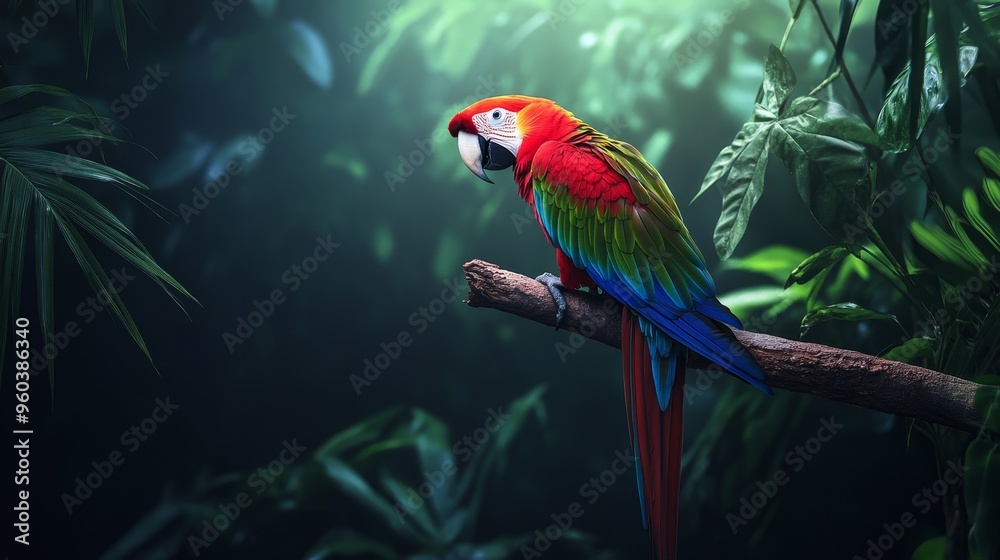 custom made wallpaper toronto digitalA vibrant parrot perched on a branch amidst lush greenery, showcasing the beauty of wildlife in a tropical setting.