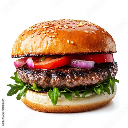 Photo food for fast food in form of delicious hot homemade burger with meat cutlet and vegetables generative ai