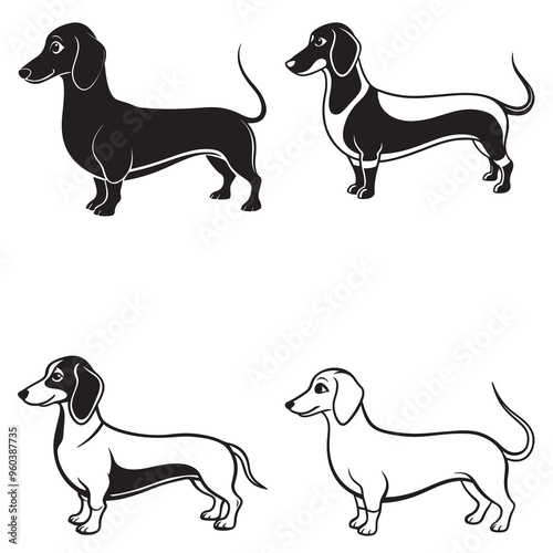 3d rendering of dynamic dachshund silhouette line art. generative AI