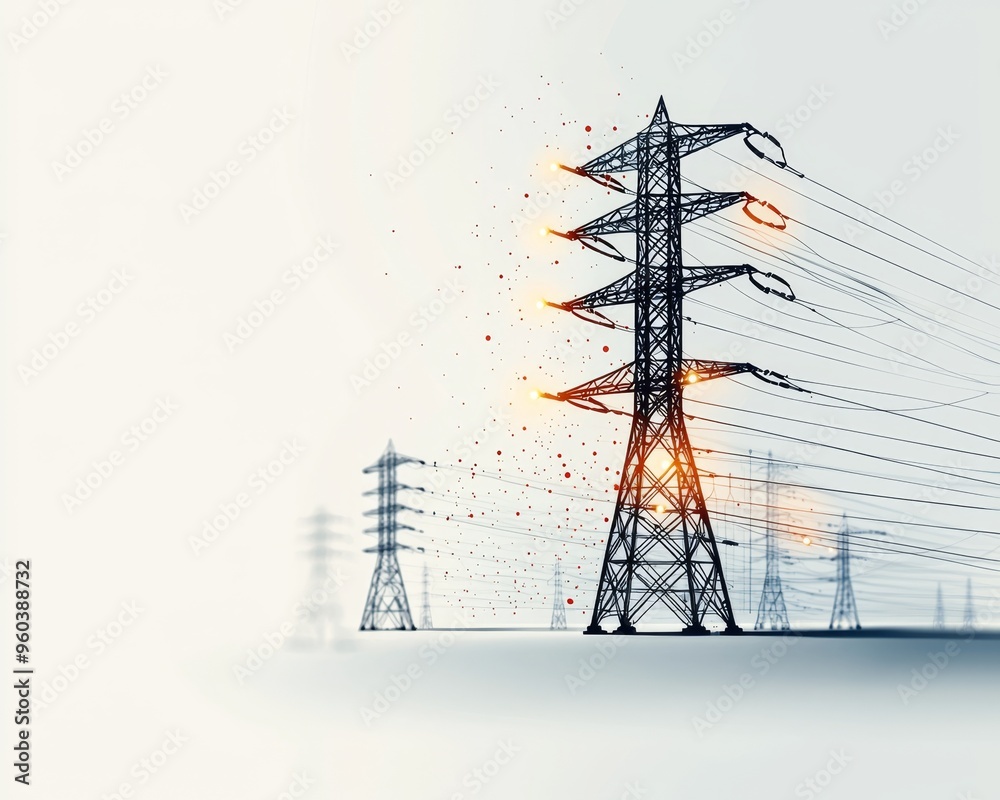 Abstract Transmission Line Abstract illustration of power lines and transmission towers against a ...