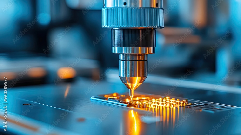 Close-up of a precision machine tool working on a circuit board, showcasing intricate details and technological advancement. Close-up of a precision machine tool working on a circuit board, showcasing intricate details and technological advancement.
