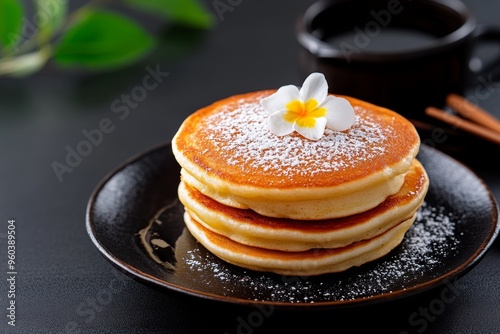 Japanese food, dorayaki, pancake sandwich filled with sweet red bean paste, a popular traditional snack photo