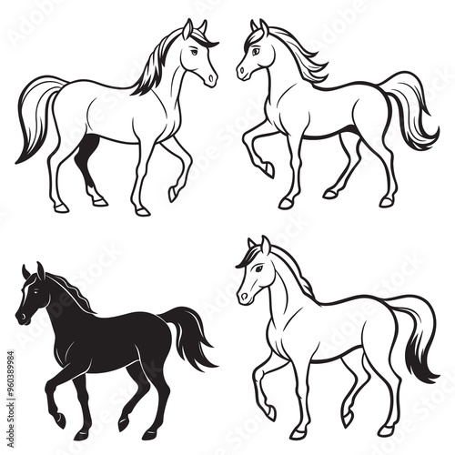 3d rendering of dynamic horse silhouette line art. generative AI