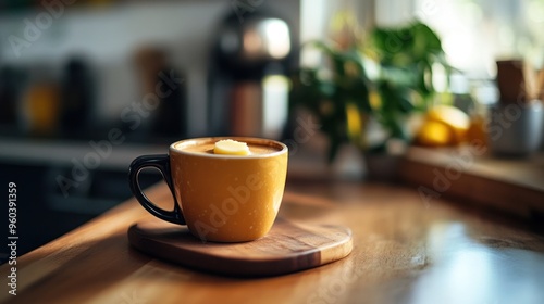 Wallpaper Mural A sleek, modern kitchen scene with a cup of Bulletproof coffee, a pat of butter melting on top Torontodigital.ca