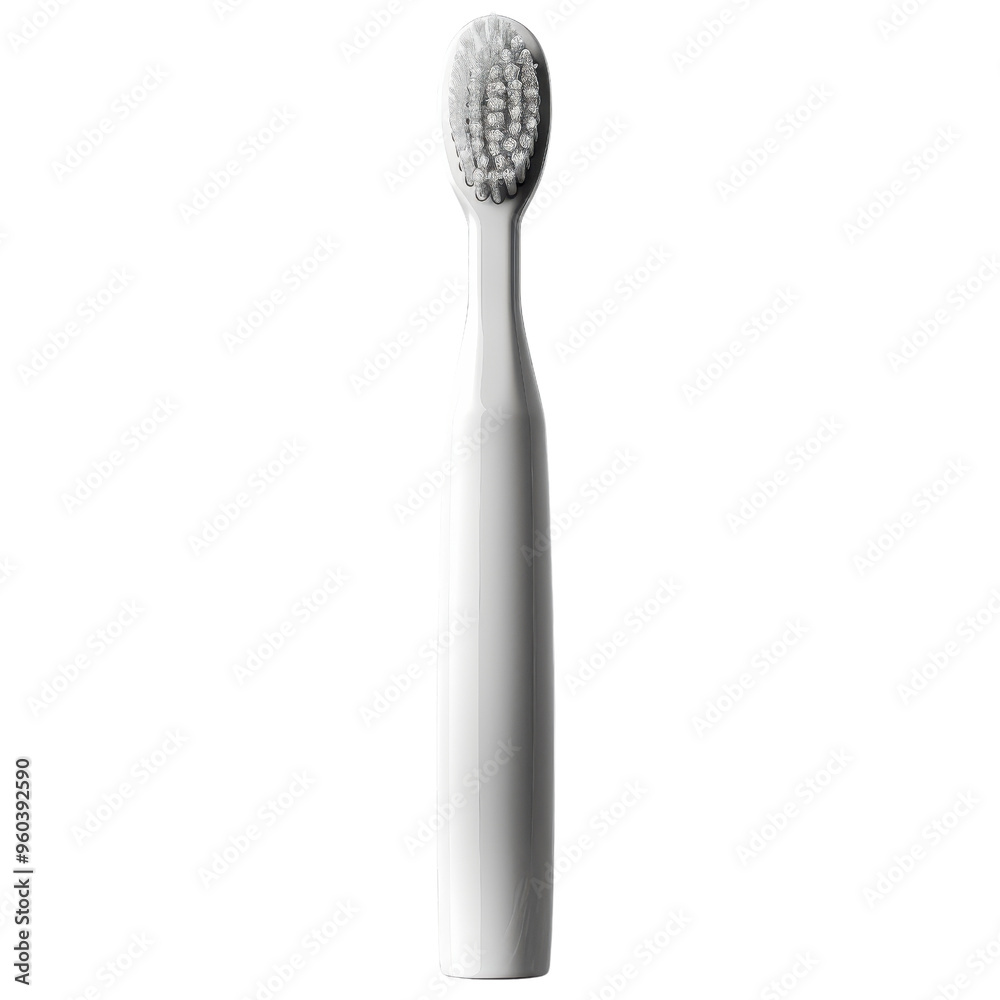 Obraz premium Minimalist white toothbrush showcasing contemporary design for effective oral hygiene and dental care.