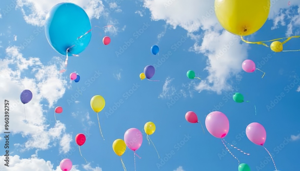 Fototapeta premium Magical Moments: Balloons Soar into the Sky on a Holiday