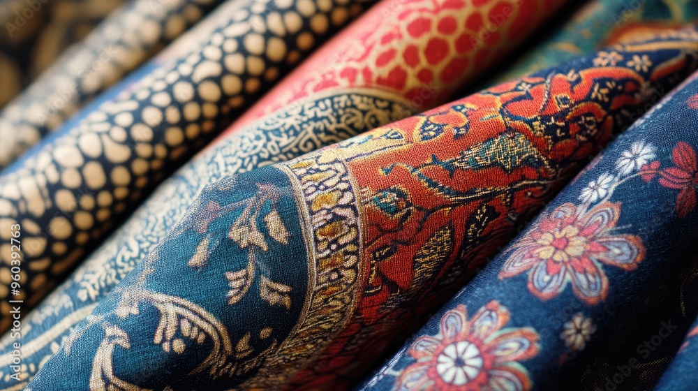 Close-up of high-resolution Indonesian fabric patterns, showcasing detailed designs and textures ideal for decorative use Close-up of high-resolution Indonesian fabric patterns, showcasing detailed designs and textures ideal for decorative use