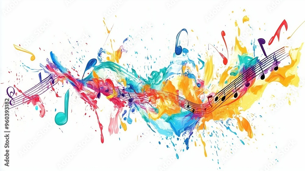 Fototapeta premium Musical Notes in a color splash on a white background