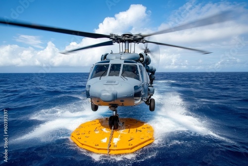 Military helicopters, mine warfare, clearing obstacles detect and neutralize sea mines to protect naval vessels photo