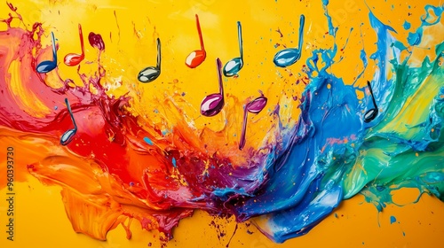 Musical Notes in a color splash on a colorful background