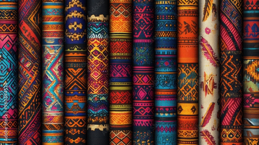 Elegant Peruvian fabric patterns rendered in high resolution, showcasing traditional designs and cultural elements for textile applications Elegant Peruvian fabric patterns rendered in high resolution, showcasing traditional designs and cultural elements for textile applications