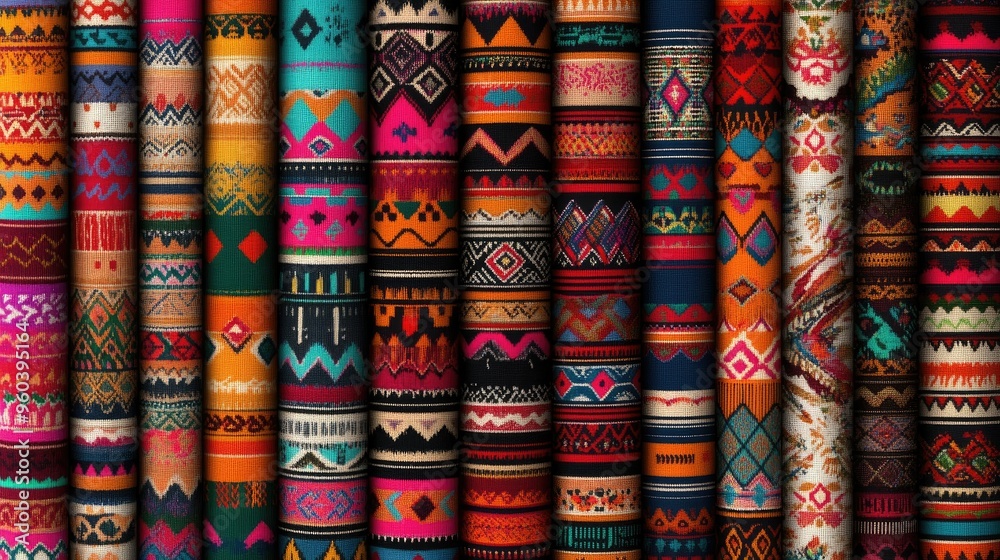 High-resolution digital rendering of traditional Peruvian fabric patterns, featuring intricate designs and vibrant colors for textiles High-resolution digital rendering of traditional Peruvian fabric patterns, featuring intricate designs and vibrant colors for textiles
