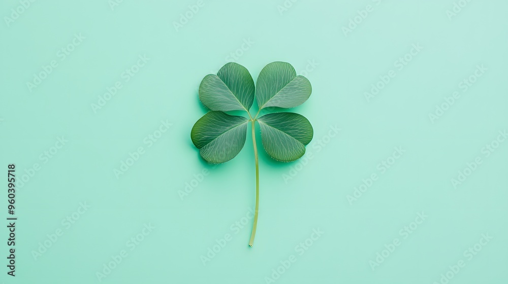 Four-leaf clover, green background, flat lay, symmetrical, professional photography Four-leaf clover, green background, flat lay, symmetrical, professional photography