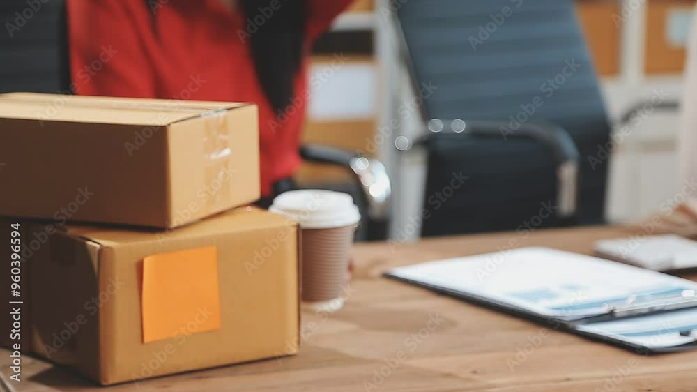 Start Up Business or small SME business owners open an office at home conduct online business and check product stock before sending products according orders customers who order products online. Start Up Business or small SME business owners open an office at home conduct online business and check product stock before sending products according orders customers who order products online.