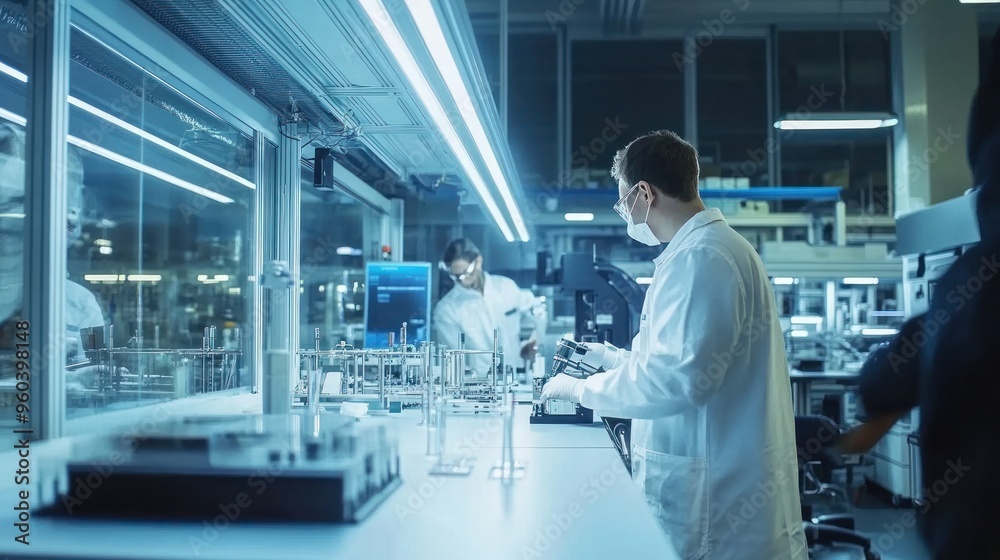 Digital manufacturing processes in a high-tech factory, workers using digital tools and automated systems, focus on innovation and precision Digital manufacturing processes in a high-tech factory, workers using digital tools and automated systems, focus on innovation and precision