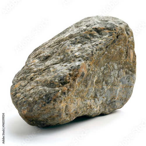 A large, smooth, gray rock isolated on a white background.