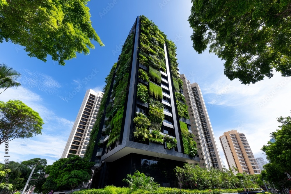 Obraz premium New building, vertical garden, green walls enhance aesthetics and air quality, bringing nature into urban environments
