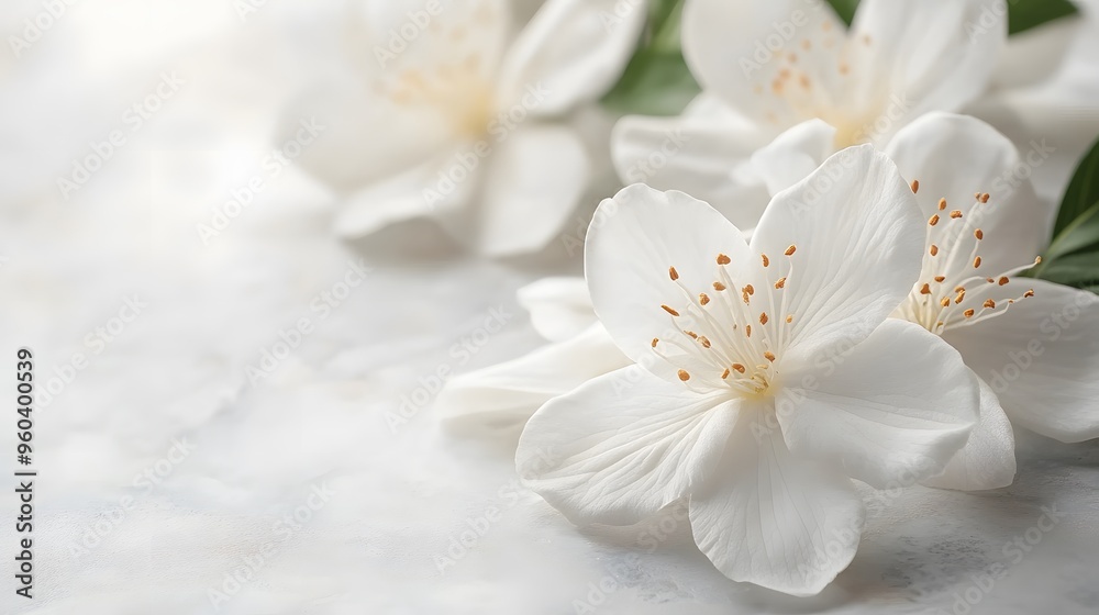Fototapeta premium A bouquet of white flowers is arranged on a white background