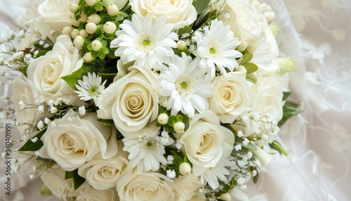 Elegant Elegance: A Stunning White Wedding Bouquet with Copy Space