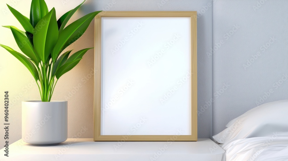 Contemporary Interior Decor with Empty Digital Photo Frame on Nightstand in Modern Home Setting Contemporary Interior Decor with Empty Digital Photo Frame on Nightstand in Modern Home Setting