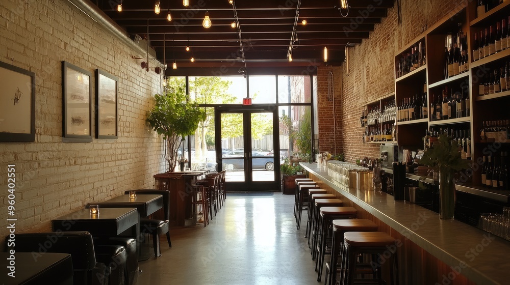 Warm and inviting wine bar featuring rustic brick walls, wooden shelves stocked with wine bottles, and dim, ambient lighting, creating a cozy atmosphere.. Warm and inviting wine bar featuring rustic brick walls, wooden shelves stocked with wine bottles, and dim, ambient lighting, creating a cozy atmosphere..