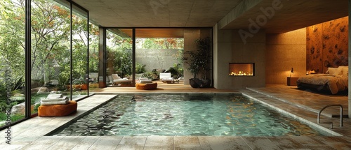 Wallpaper Mural Tranquil Retreat: Indoor-Outdoor Luxury Pool with Seamless Glass Walls Torontodigital.ca