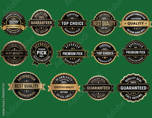 Collection of Premium Quality Guarantee Certification Badges