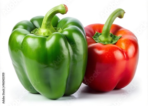 sweet pepper, red, green paprika, isolated on white background, clipping path, full depth of field