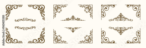 set decorative corner square border frame border line greeting card invitation card product label