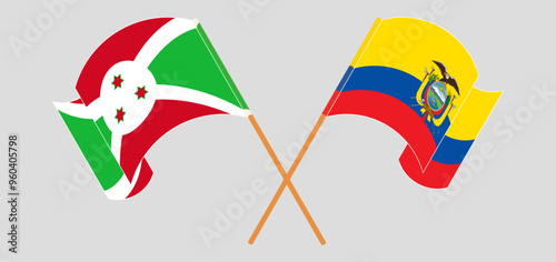 Crossed and waving flags of Burundi and Republic of Ecuador. Vector illustration photo